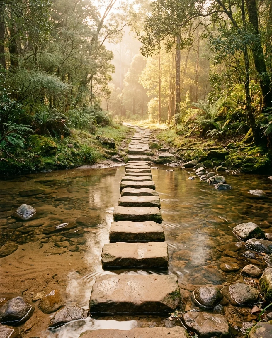 Un camino de piedras ordenado que avanza paso a paso